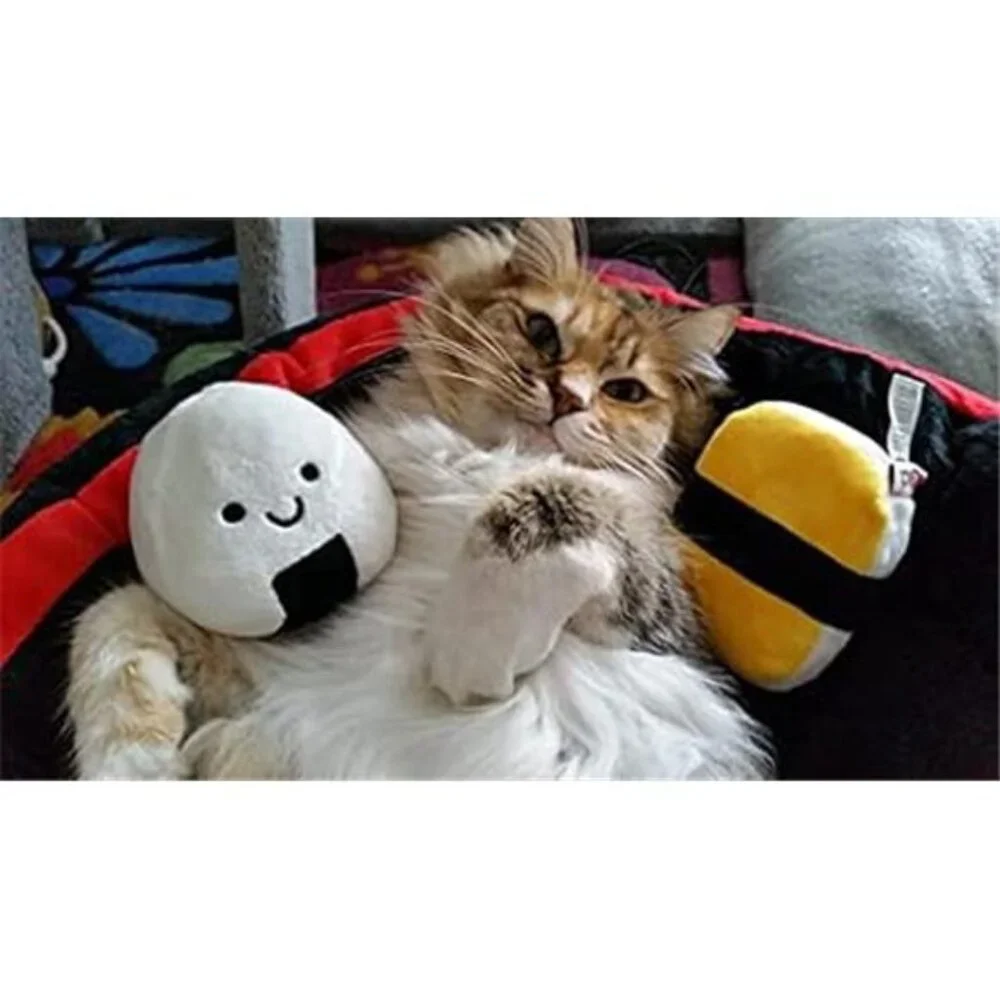 Plush Sushi Pet Bed Small Dog Cat Cozy Washable Round Bed Crinkle Toys Cute
